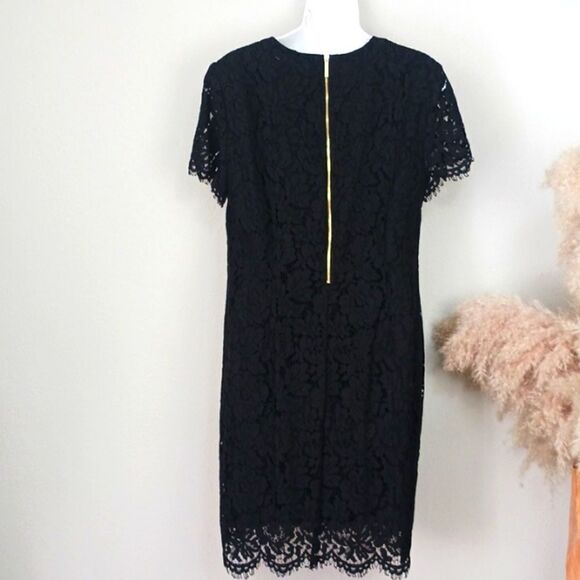 Michael Michael Kors black lace floral short sleeve modest midi dress sz 10 - Picture 9 of 15